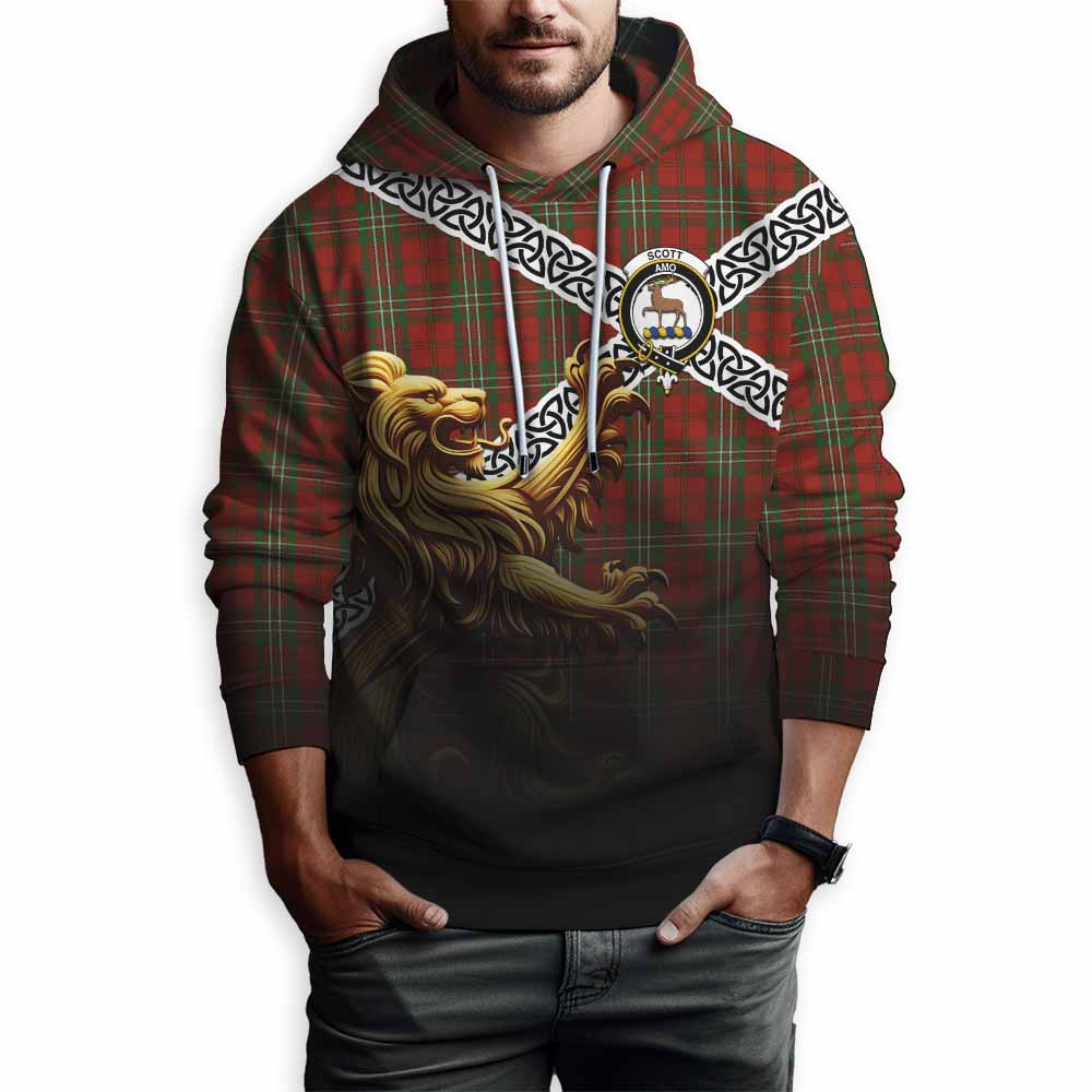 Tartan Vibes Clothing Scott Crest Tartan Hoodie with Golden Lion Emblem Celtic Style