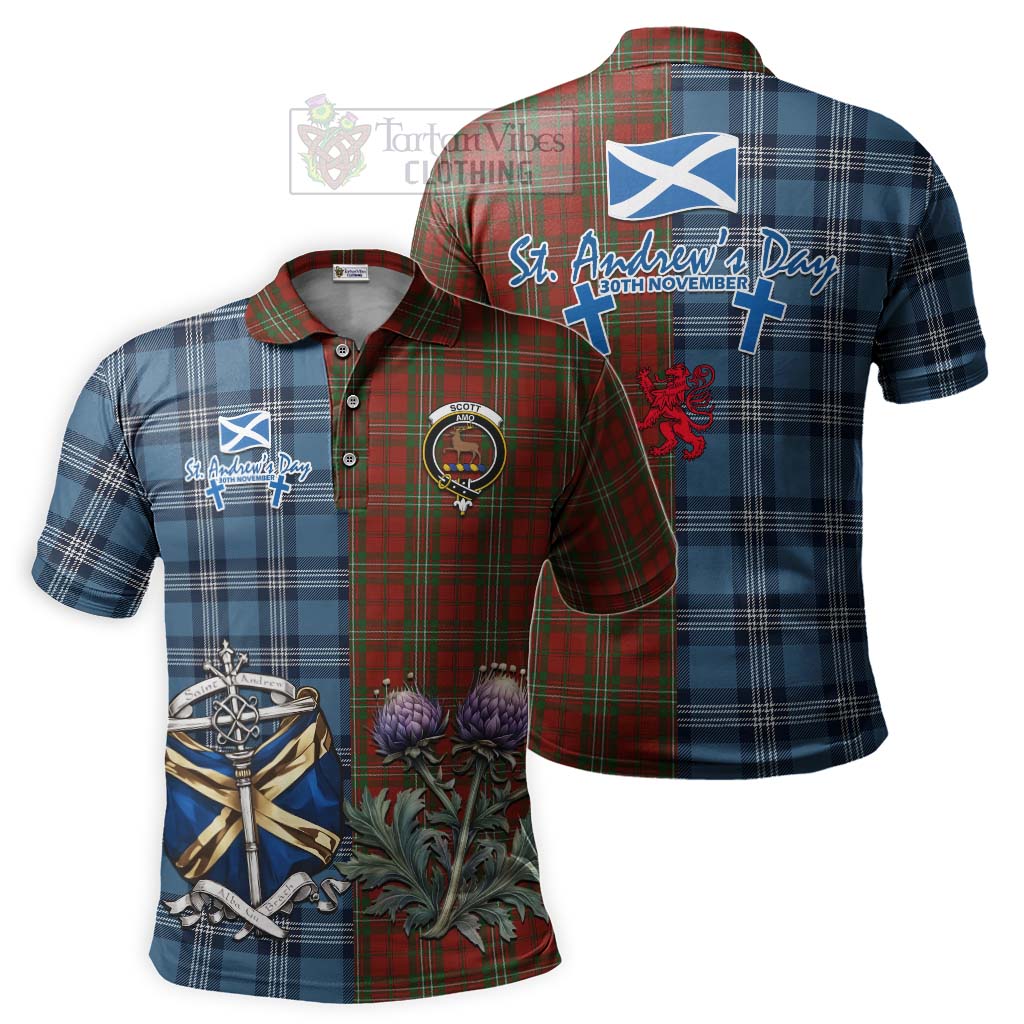 Tartan Vibes Clothing Scott Tartan Polo Shirt Happy St. Andrew's Day Half Tartan Style
