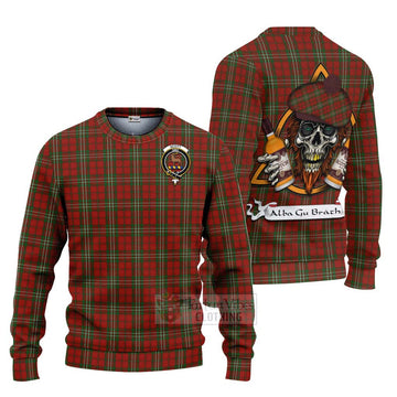 Scott Tartan Ugly Sweater with Family Crest and Bearded Skull Holding Bottles of Whiskey
