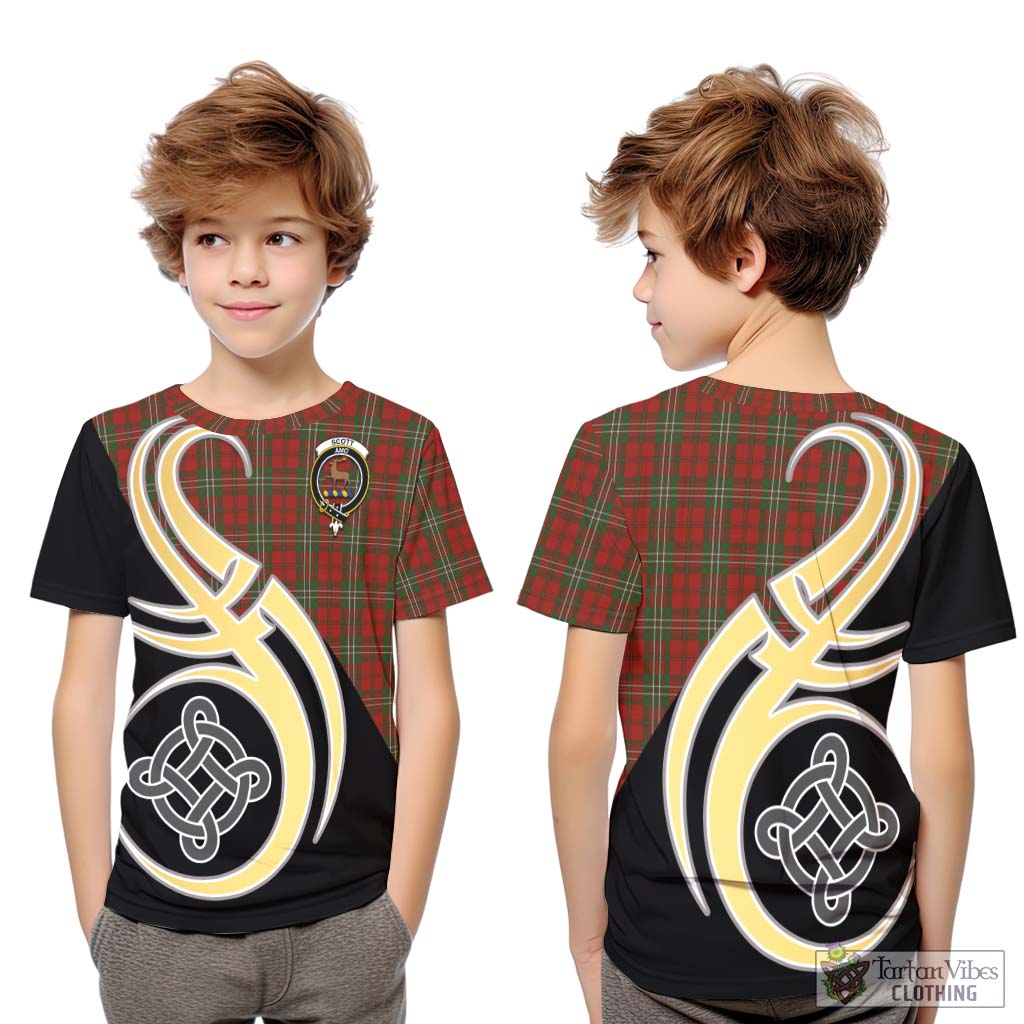 Scott Tartan Kid T-Shirt with Family Crest and Celtic Symbol Style Youth XL Size14 - Tartan Vibes Clothing