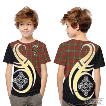 Scott Tartan Kid T-Shirt with Family Crest and Celtic Symbol Style