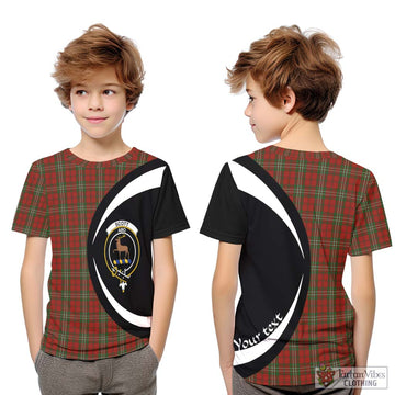 Scott Tartan Kid T-Shirt with Family Crest Circle Style