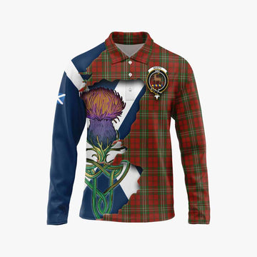 Tartan Vibes Clothing Scott Tartan Family Crest Long Sleeve Polo Shirt Scottish Thistle Celtic Inspired