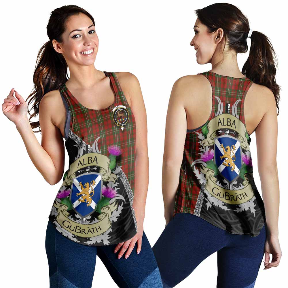 Tartan Vibes Clothing Scott Tartan Family Crest Women's Racerback Tanks Lion Rampant Royal Thistle Shield Celtic Inspired