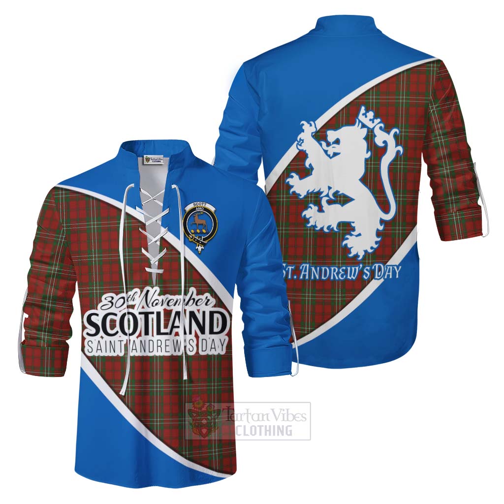 Tartan Vibes Clothing Scott Family Crest Tartan Ghillie Kilt Shirt Celebrate Saint Andrew's Day in Style