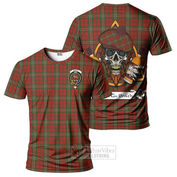 Tartan Vibes Clothing Scott Tartan T-Shirt with Family Crest and Bearded Skull Holding Bottles of Whiskey