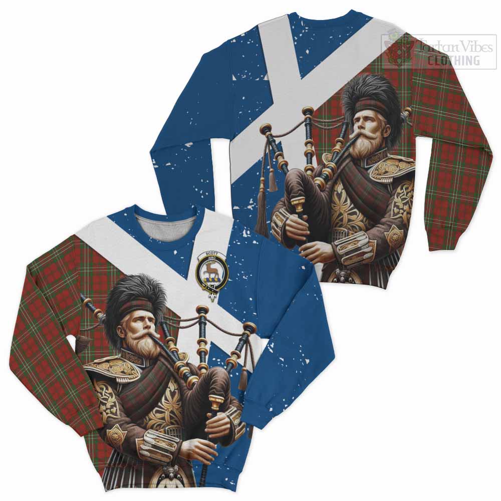 Scott Tartan Sweatshirt with Family Crest Scottish Bagpiper Vibes Unisex - Tartan Vibes Clothing
