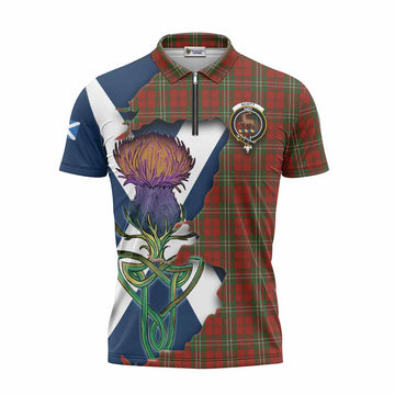 Scott Tartan Family Crest Zipper Polo Shirt Scottish Thistle Celtic Inspired