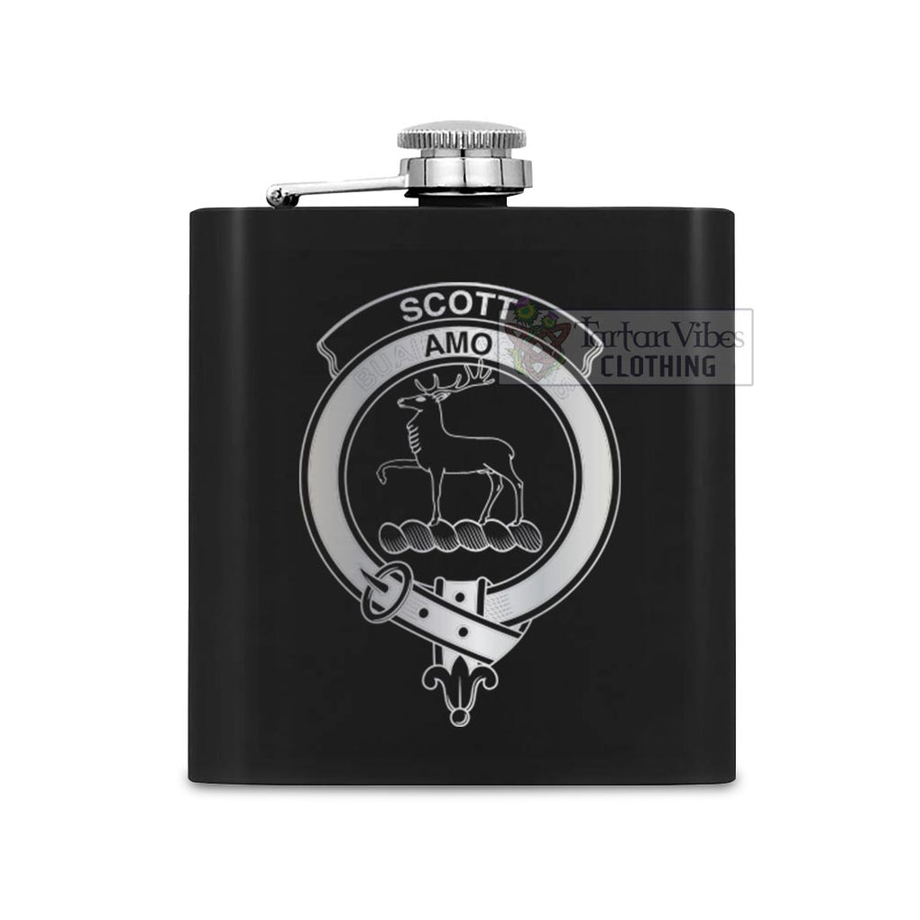 Tartan Vibes Clothing Scott Crest Hip Flask Set 7oz Black Stainless Steel with A Gift Box