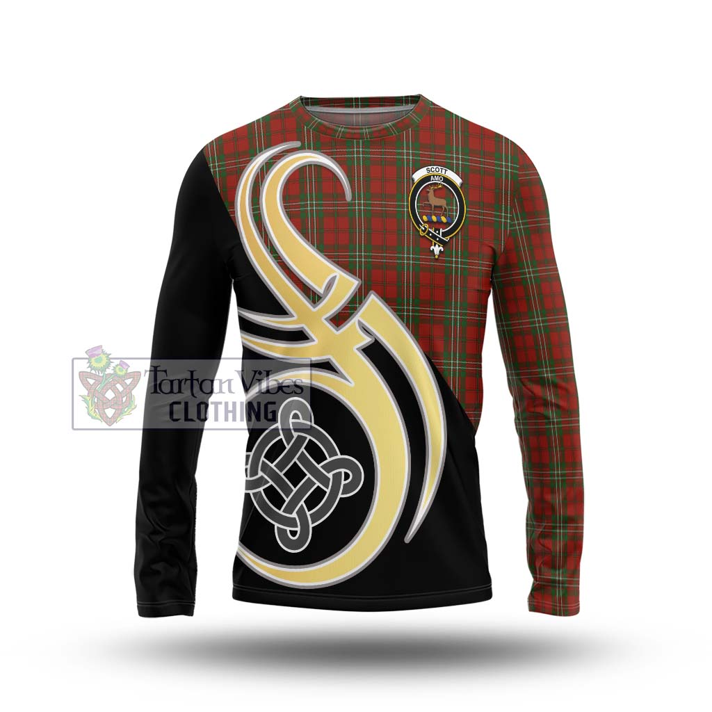 Scott Tartan Long Sleeve T-Shirt with Family Crest and Celtic Symbol Style Unisex - Tartan Vibes Clothing
