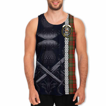 Scott Tartan Men's Tank Top with Family Crest Cross Sword Thistle Celtic Vibes