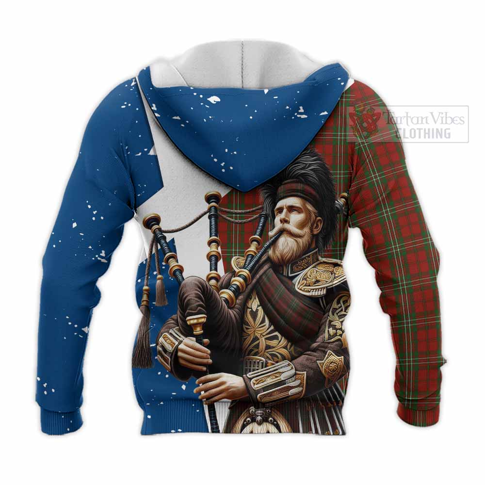 Tartan Vibes Clothing Scott Tartan Knitted Hoodie with Family Crest Scottish Bagpiper Vibes