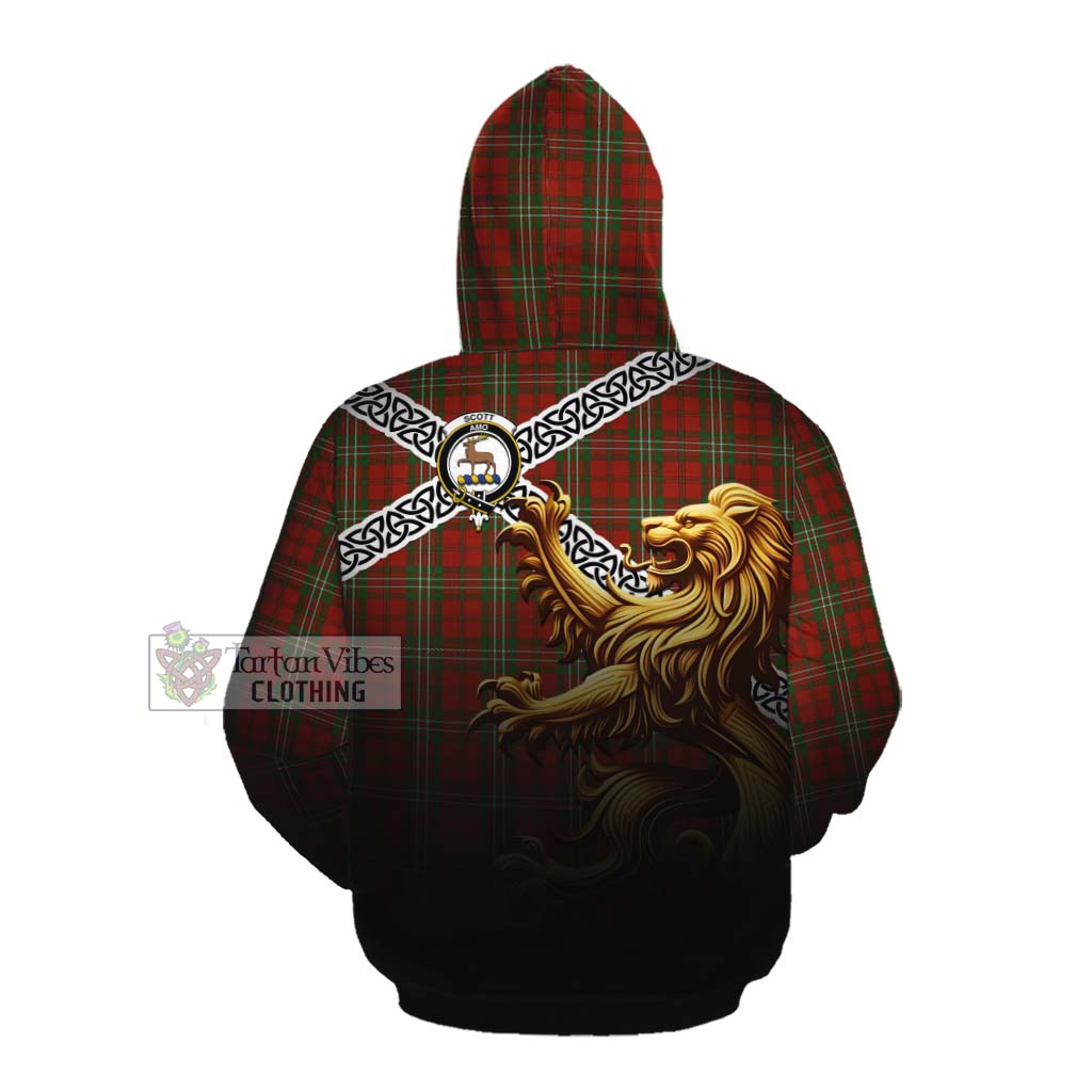 Tartan Vibes Clothing Scott Crest Tartan Cotton Hoodie with Golden Lion Emblem Celtic Style
