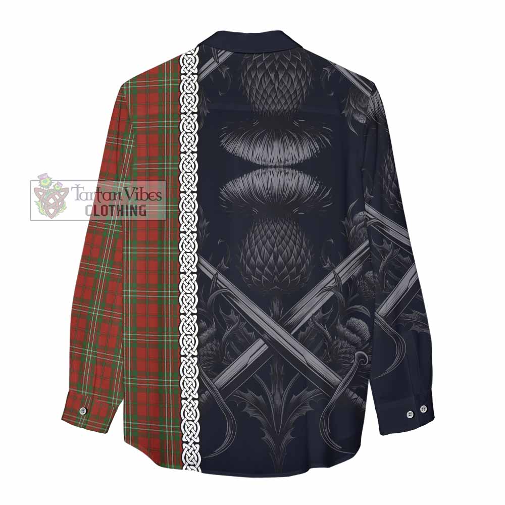 Tartan Vibes Clothing Scott Tartan Women's Casual Shirt with Family Crest Cross Sword Thistle Celtic Vibes