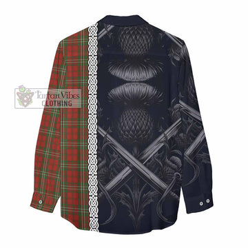 Scott Tartan Women's Casual Shirt with Family Crest Cross Sword Thistle Celtic Vibes