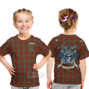 Scott Tartan Kid T-Shirt with Family Crest Celtic Skull Style