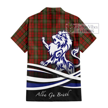 Scott Tartan Short Sleeve Button Shirt with Alba Gu Brath Regal Lion Emblem - Tartanvibesclothing Shop