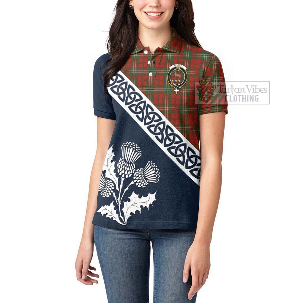Tartan Vibes Clothing Scott Tartan Women's Polo Shirt Featuring Thistle and Scotland Map