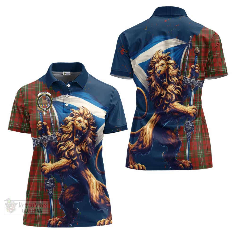 Tartan Vibes Clothing Scott Tartan Family Crest Women's Polo Shirt with Scottish Majestic Lion