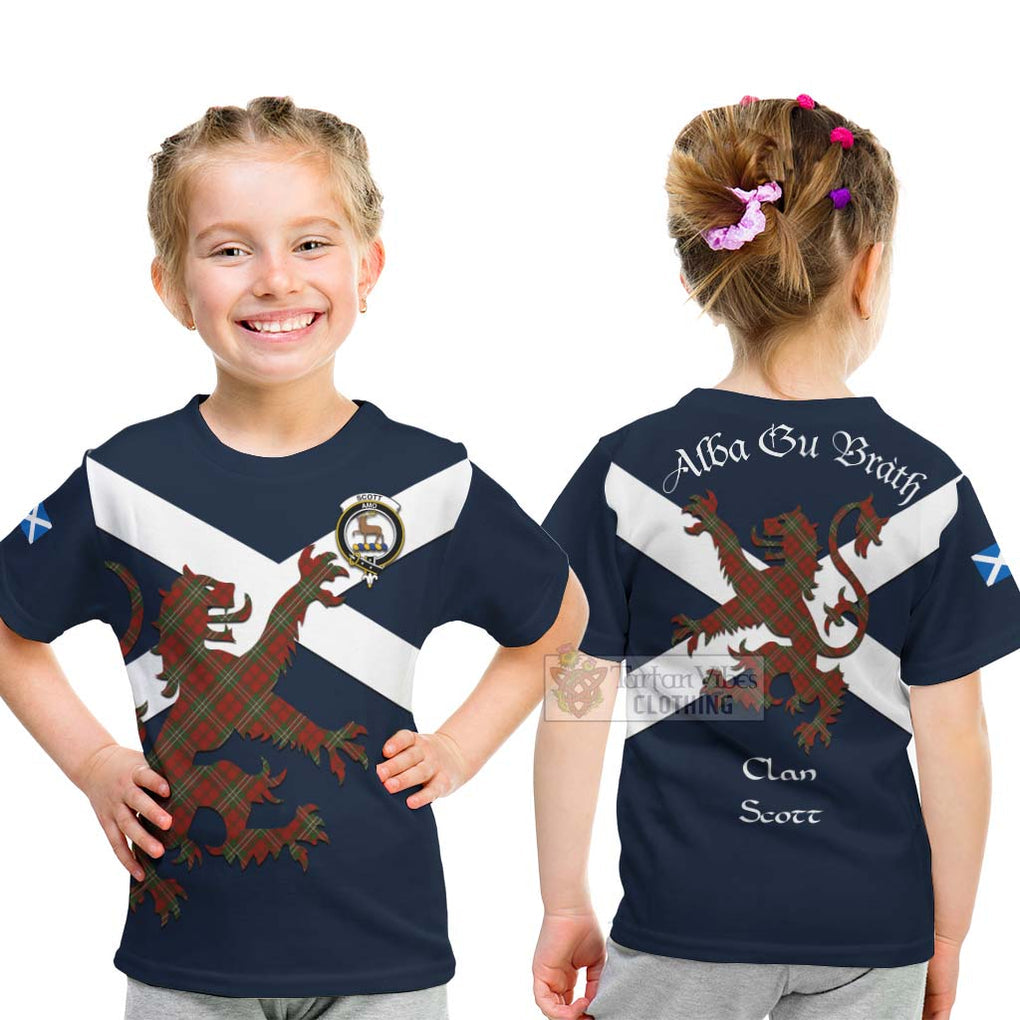 Tartan Vibes Clothing Scott Tartan Lion Rampant Kid T-Shirt – Proudly Display Your Heritage with Alba Gu Brath and Clan Name