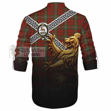 Scott Crest Tartan Ghillie Kilt Shirt with Golden Lion Emblem Celtic Style
