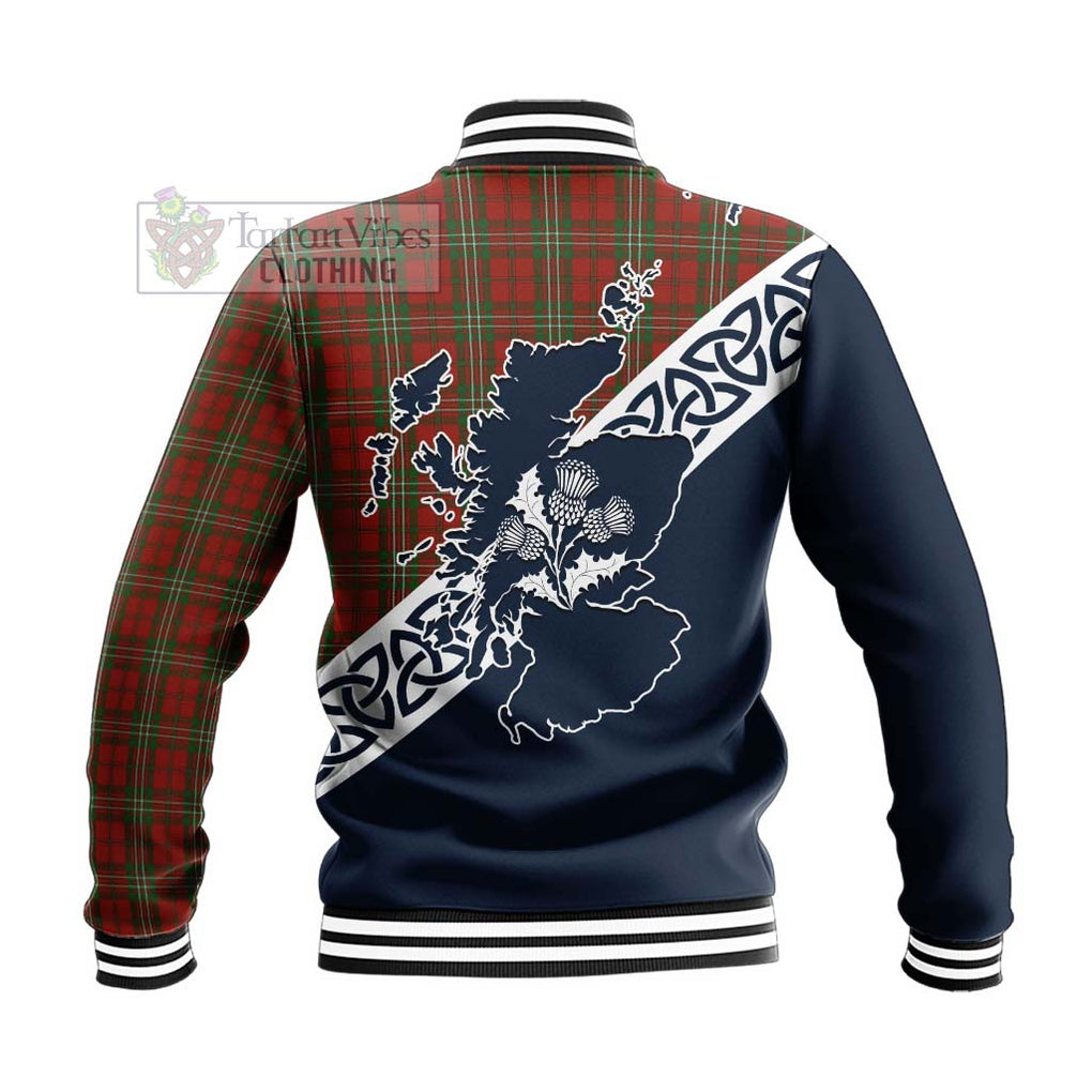 Tartan Vibes Clothing Scott Tartan Baseball Jacket Featuring Thistle and Scotland Map