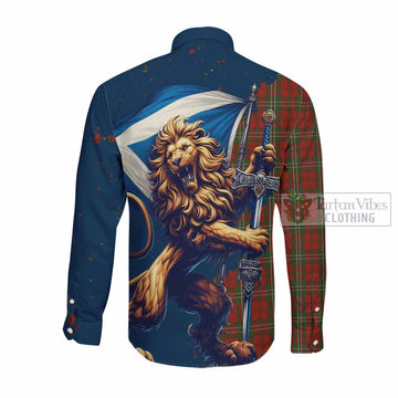 Scott Tartan Family Crest Long Sleeve Button Shirt with Scottish Majestic Lion