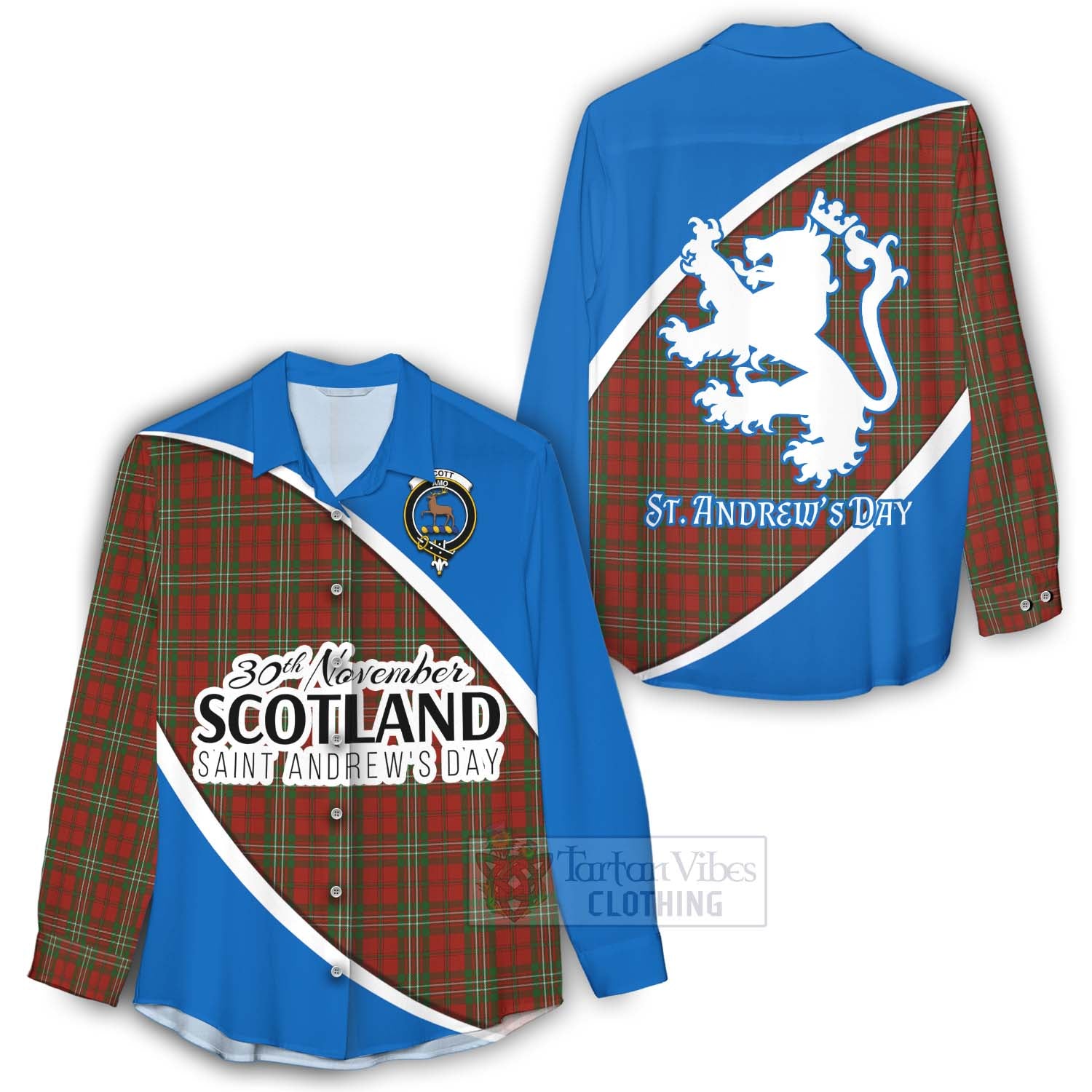 Tartan Vibes Clothing Scott Family Crest Tartan Women's Casual Shirt Celebrate Saint Andrew's Day in Style