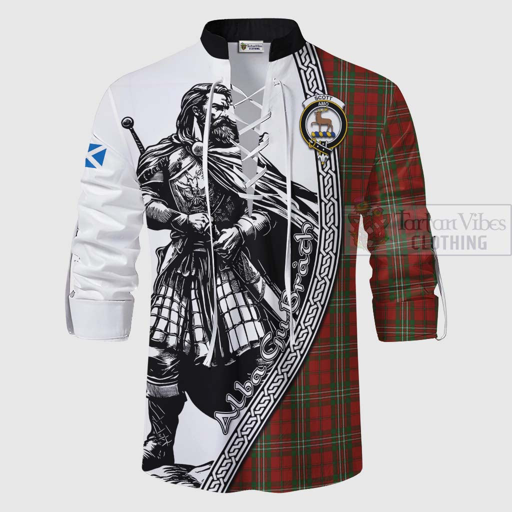 Tartan Vibes Clothing Scott Tartan Clan Crest Ghillie Kilt Shirt with Highlander Warrior Celtic Style