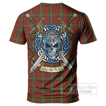 Tartan Vibes Clothing Scott Tartan T-Shirt with Family Crest Celtic Skull Style