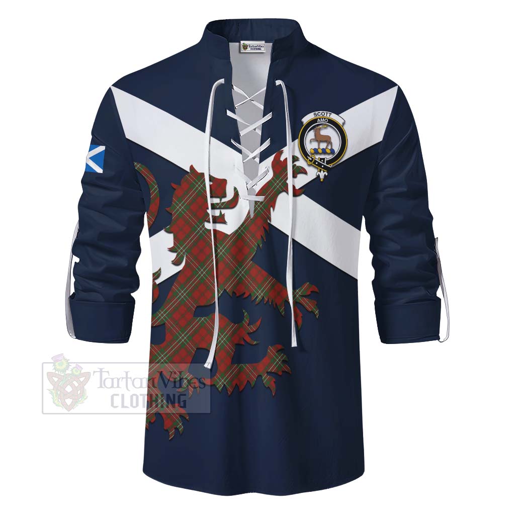 Tartan Vibes Clothing Scott Tartan Lion Rampant Ghillie Kilt Shirt Proudly Display Your Heritage with Alba Gu Brath and Clan Name