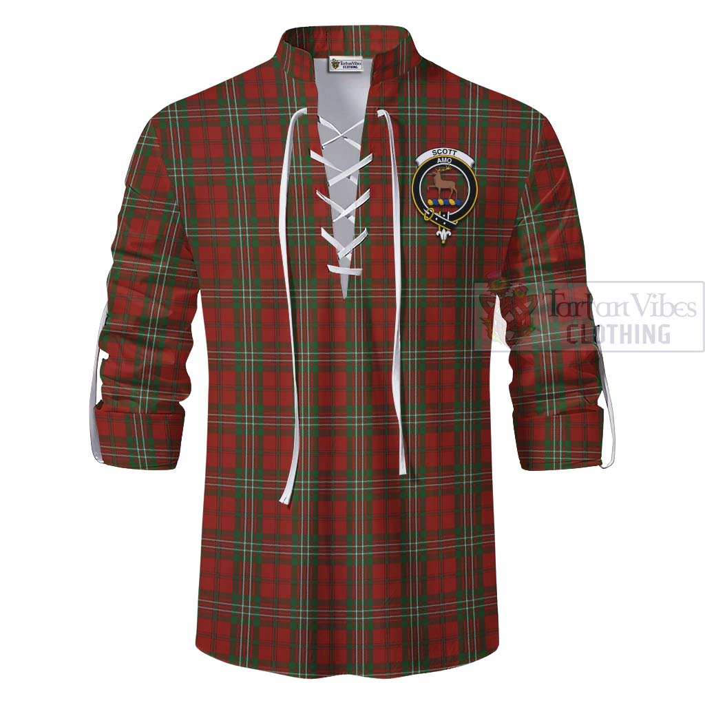 Tartan Vibes Clothing Scott Tartan Ghillie Kilt Shirt with Family Crest and Bearded Skull Holding Bottles of Whiskey