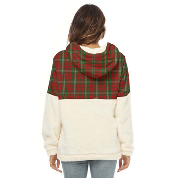 Scott Tartan Half Style Women's Borg Fleece Hoodie with Half Zip with Family Crest