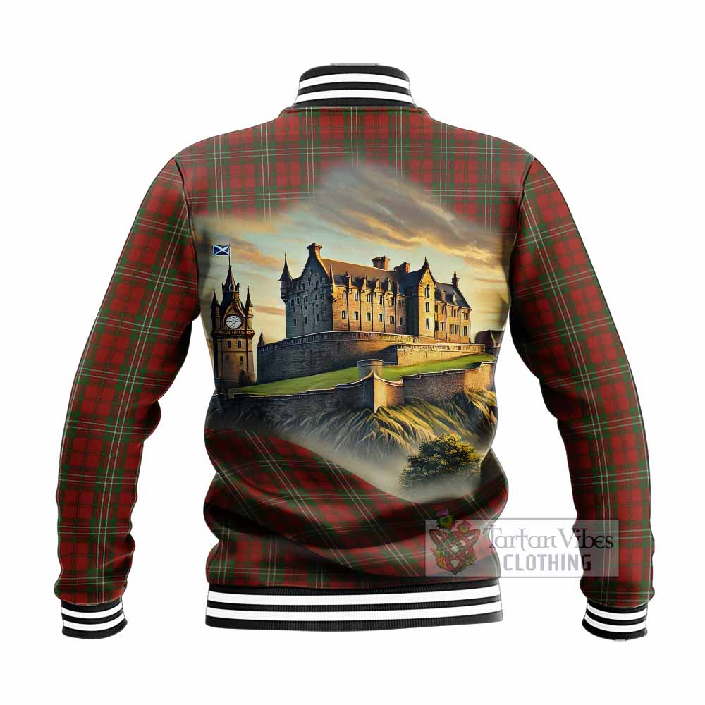 Tartan Vibes Clothing Scott Tartan Family Crest Baseball Jacket with Scottish Ancient Castle Style