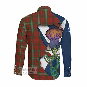 Scott Tartan Family Crest Long Sleeve Button Shirt Scottish Thistle Celtic Inspired