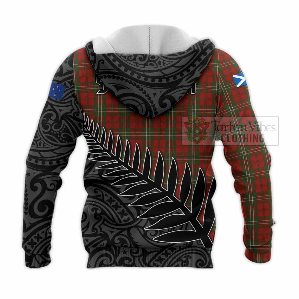 Tartan Vibes Clothing Scott Crest Tartan Knitted Hoodie with New Zealand Silver Fern Half Style
