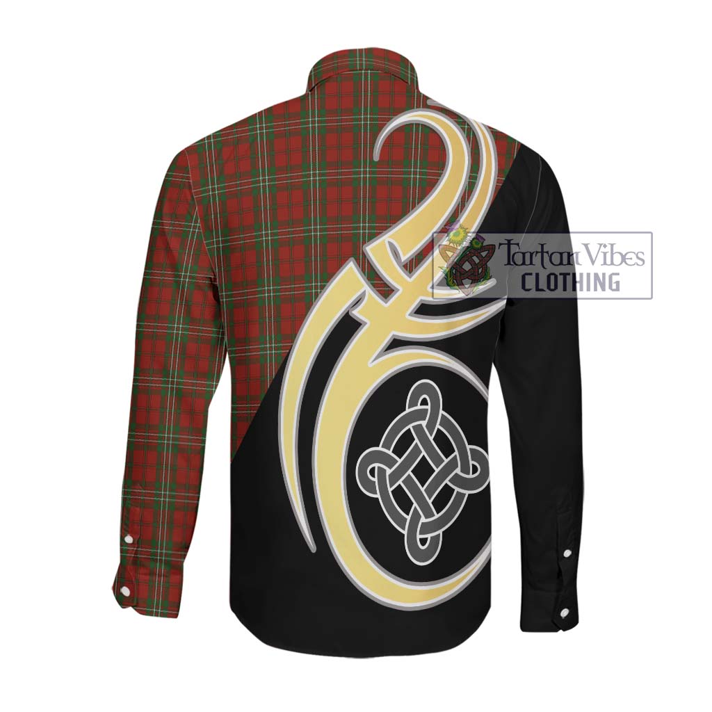 Scott Tartan Long Sleeve Button Shirt with Family Crest and Celtic Symbol Style Men's Shirt - Tartan Vibes Clothing