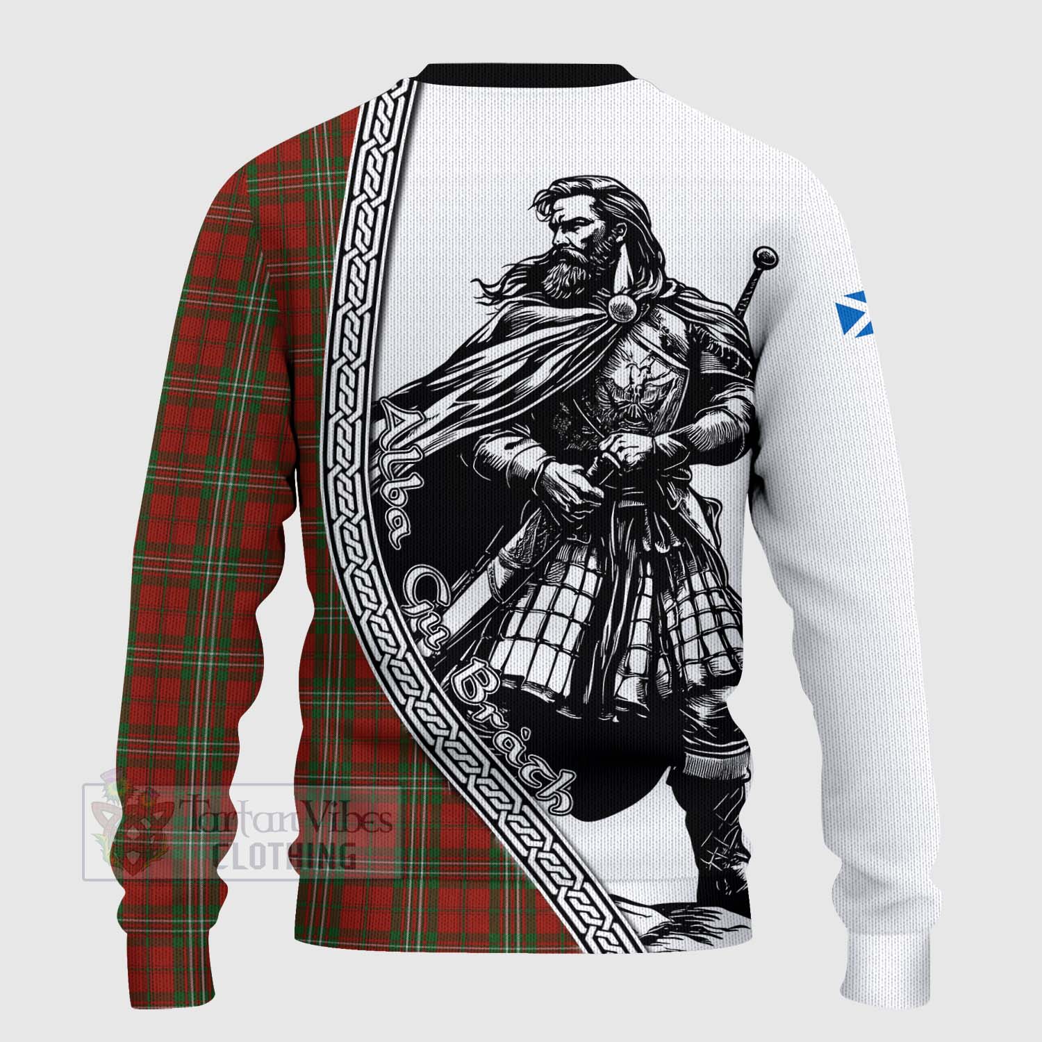 Tartan Vibes Clothing Scott Tartan Clan Crest Knitted Sweater with Highlander Warrior Celtic Style