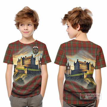 Scott Tartan Family Crest Kid T-Shirt with Scottish Ancient Castle Style