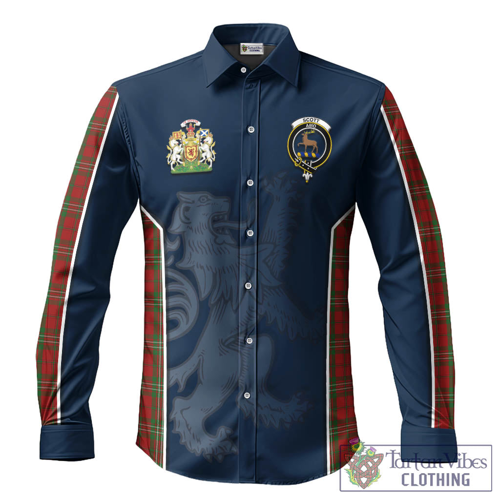 Scott Tartan Long Sleeve Button Up Shirt with Family Crest and Lion Rampant Vibes Sport Style