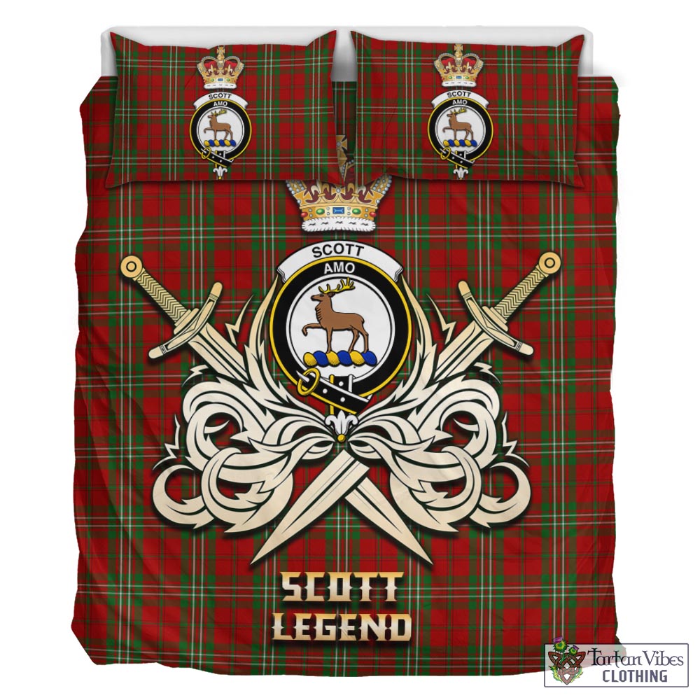 Tartan Vibes Clothing Scott Tartan Bedding Set with Clan Crest and the Golden Sword of Courageous Legacy