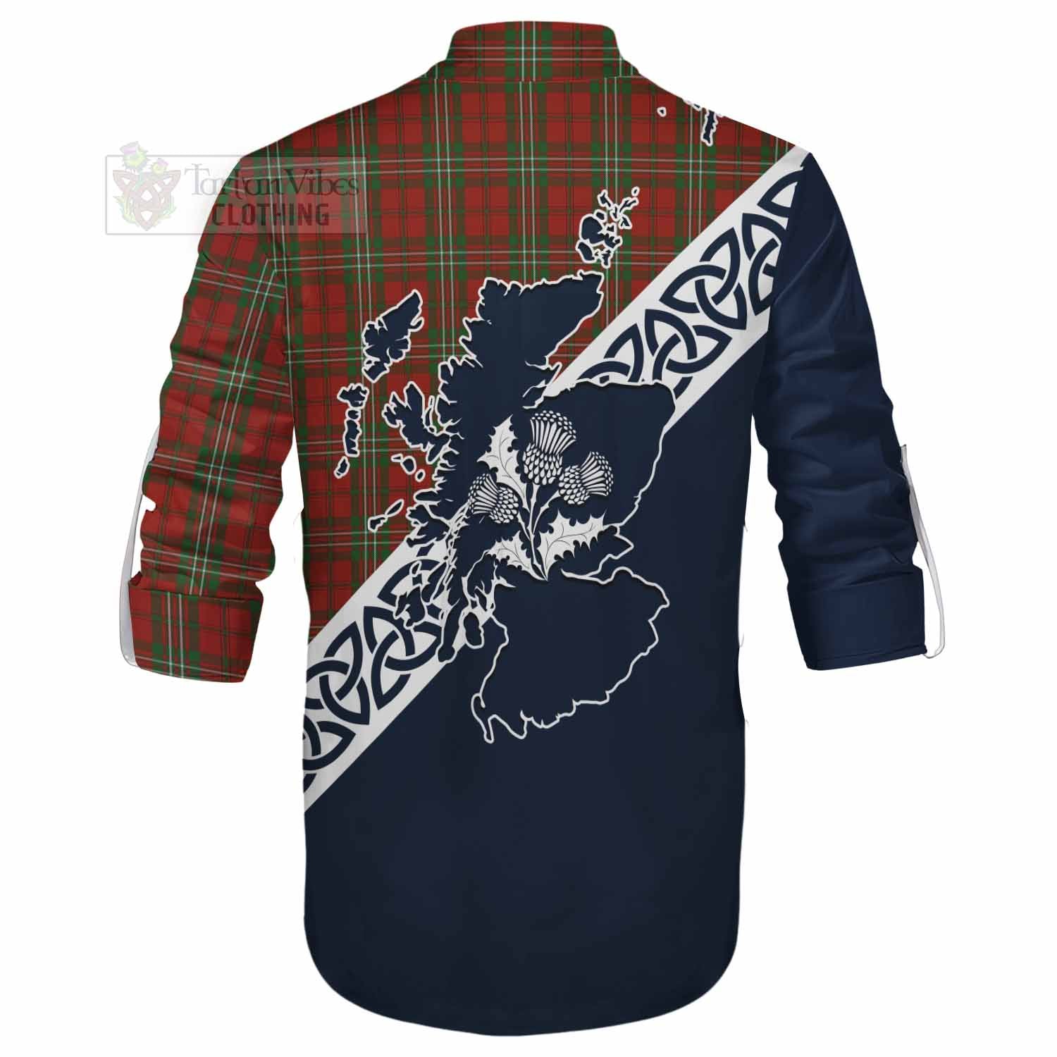 Scott Tartan Ghillie Kilt Shirt Featuring Thistle and Scotland Map - Tartan Vibes Clothing