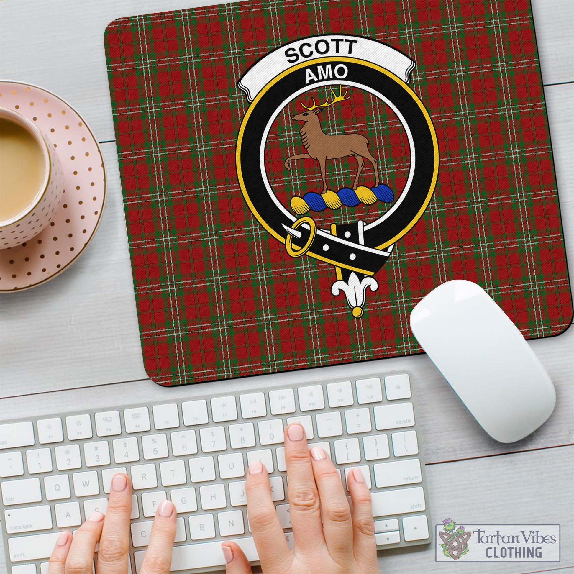 Tartan Vibes Clothing Scott Tartan Mouse Pad with Family Crest