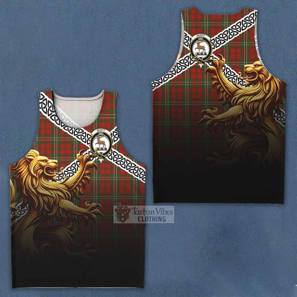 Tartan Vibes Clothing Scott Crest Tartan Men's Tank Top with Golden Lion Emblem Celtic Style