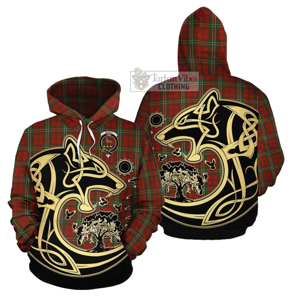 Scott Tartan Cotton Hoodie with Family Crest Celtic Wolf Style Zip Hoodie - Tartan Vibes Clothing