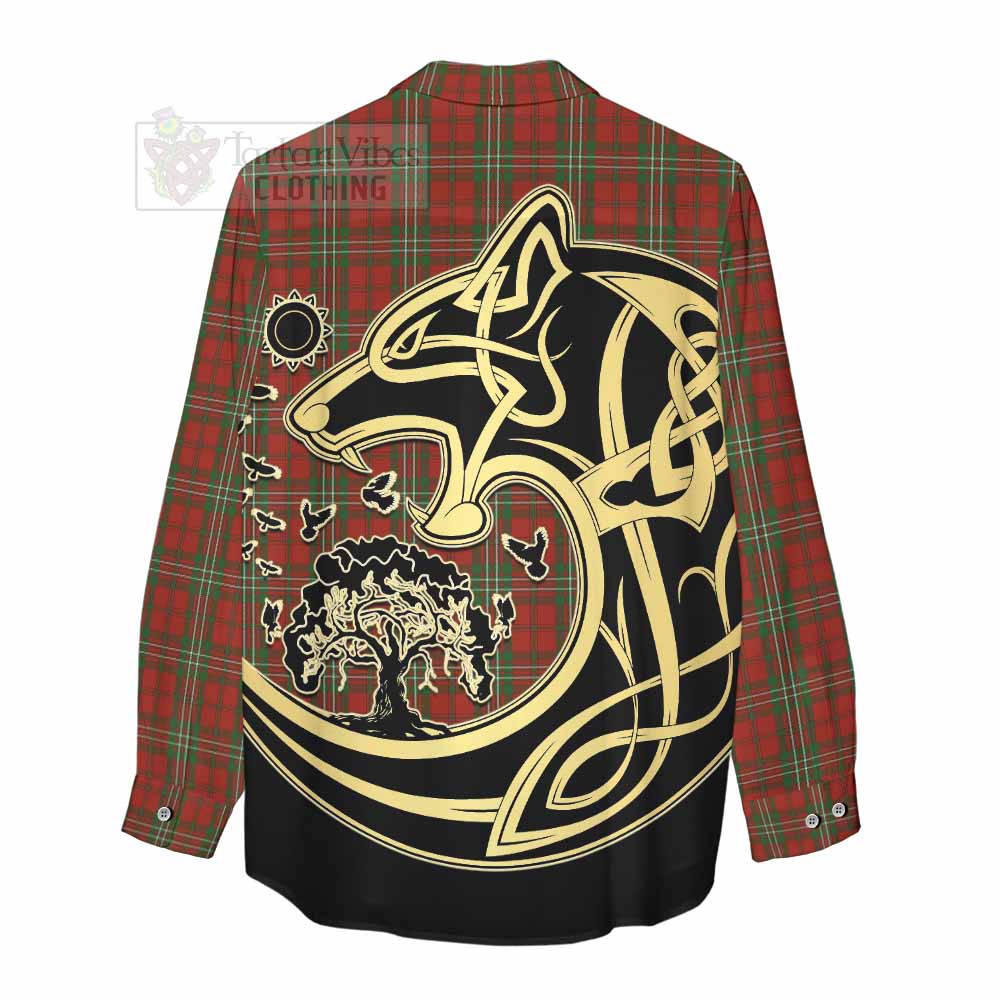 Tartan Vibes Clothing Scott Tartan Women's Casual Shirt with Family Crest Celtic Wolf Style