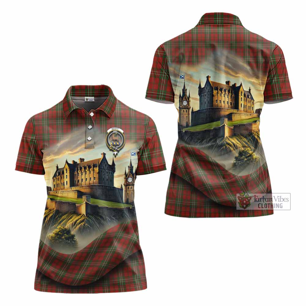 Tartan Vibes Clothing Scott Tartan Family Crest Women's Polo Shirt with Scottish Ancient Castle Stype