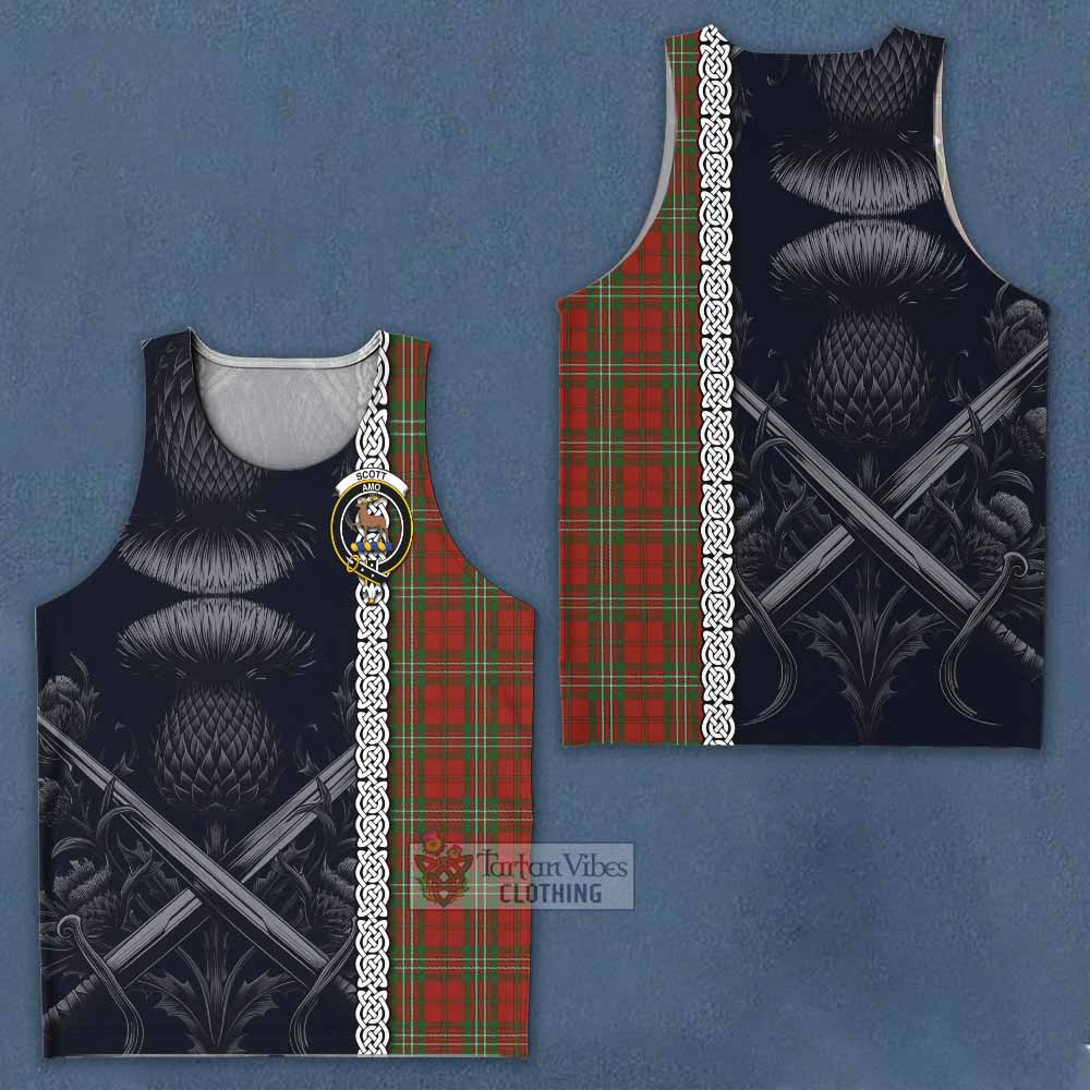 Tartan Vibes Clothing Scott Tartan Men's Tank Top with Family Crest Cross Sword Thistle Celtic Vibes