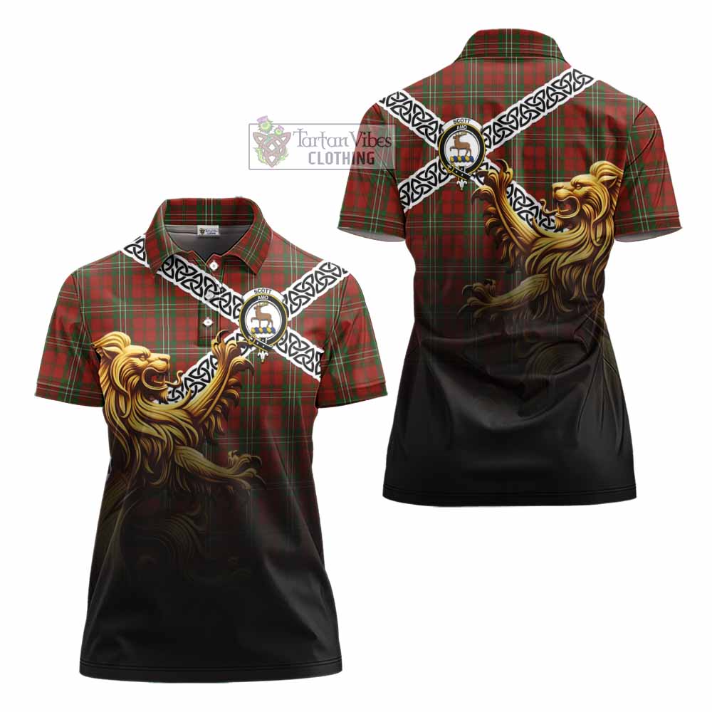 Tartan Vibes Clothing Scott Crest Tartan Women's Polo Shirt with Golden Lion Emblem Celtic Style