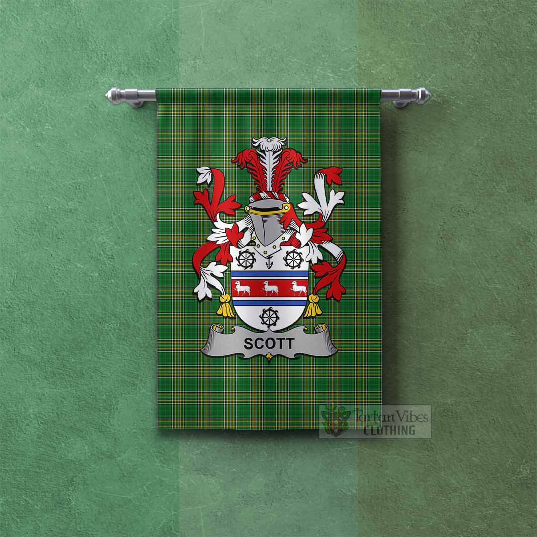 Scott Irish Clan Tartan Gonfalon, Tartan Banner with Coat of Arms Rectangle - Tartan Vibes Clothing